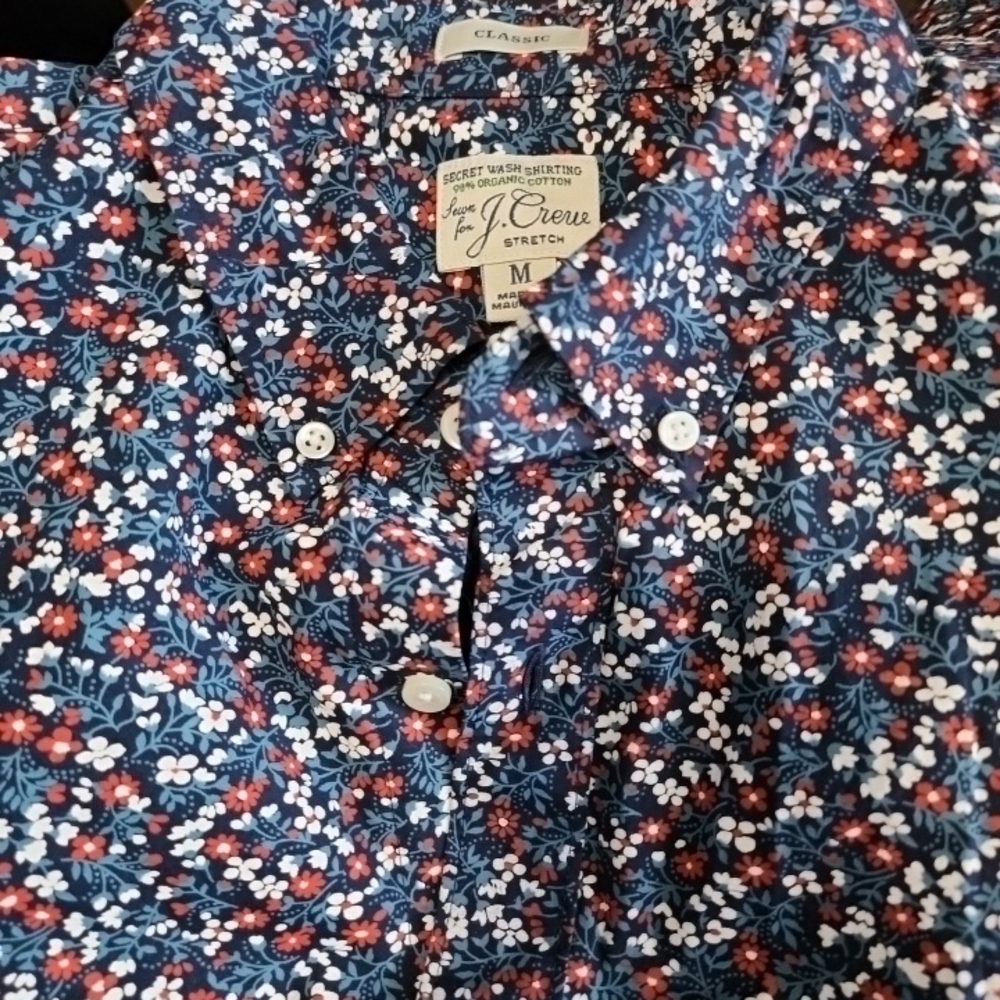 J. Crew Men's Casual Button-Down Shirt - Navy and White Floral - Picture 3 of 8